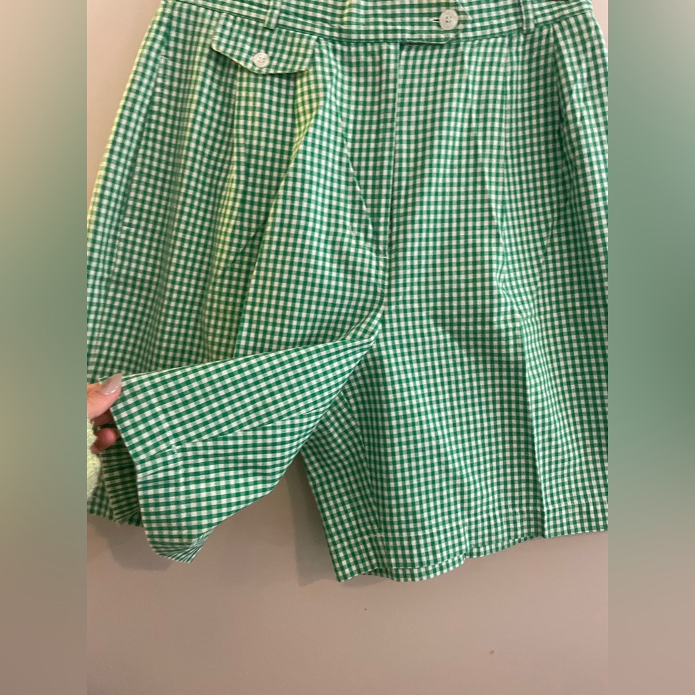 Vintage Karen Scott 100% Cotton Plaid Gingham Green High Waisted Shorts - Picture 2 of 9
